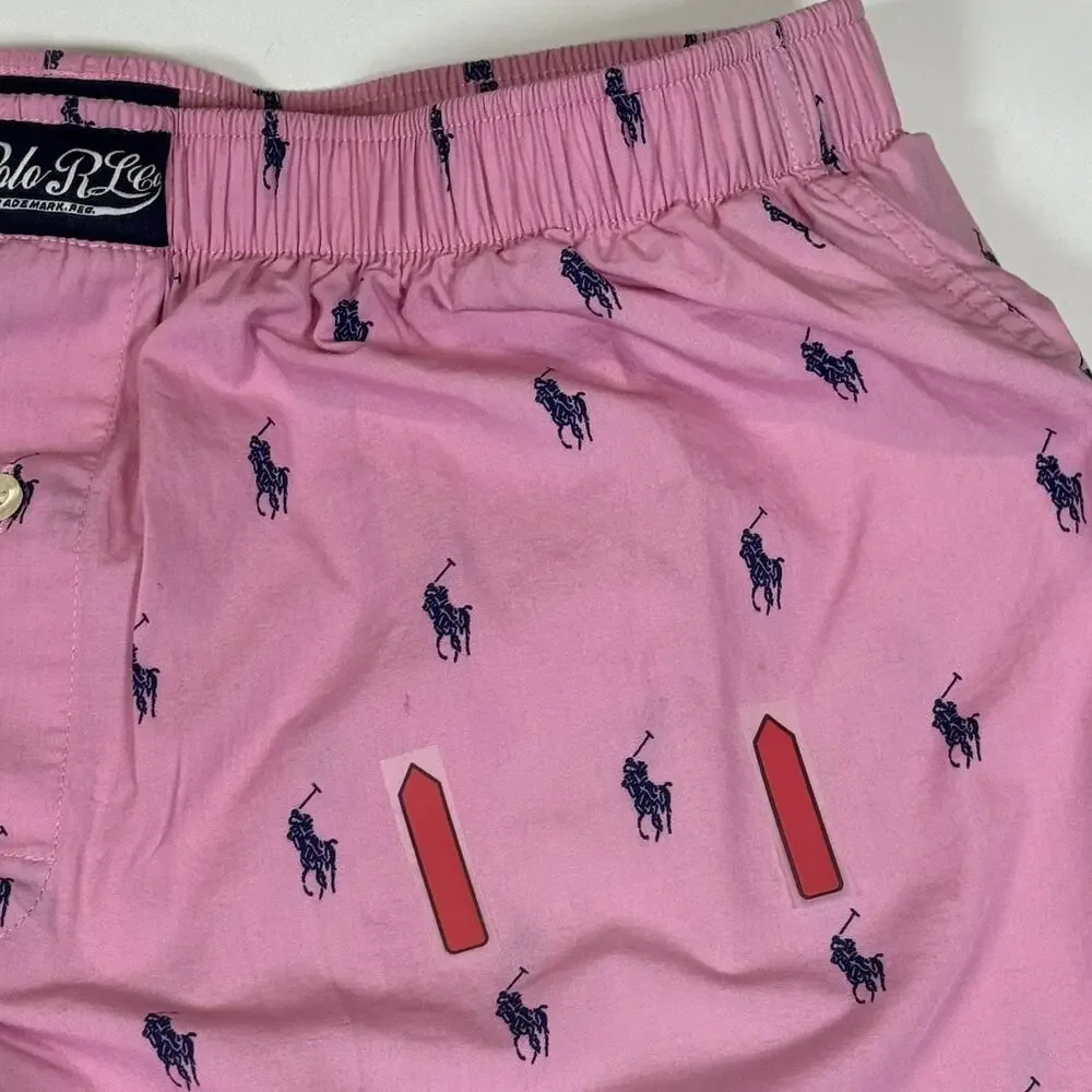 Polo Ralph Lauren Men’s Woven Boxer Shorts Underwear Logo Print Pink/Blue Large